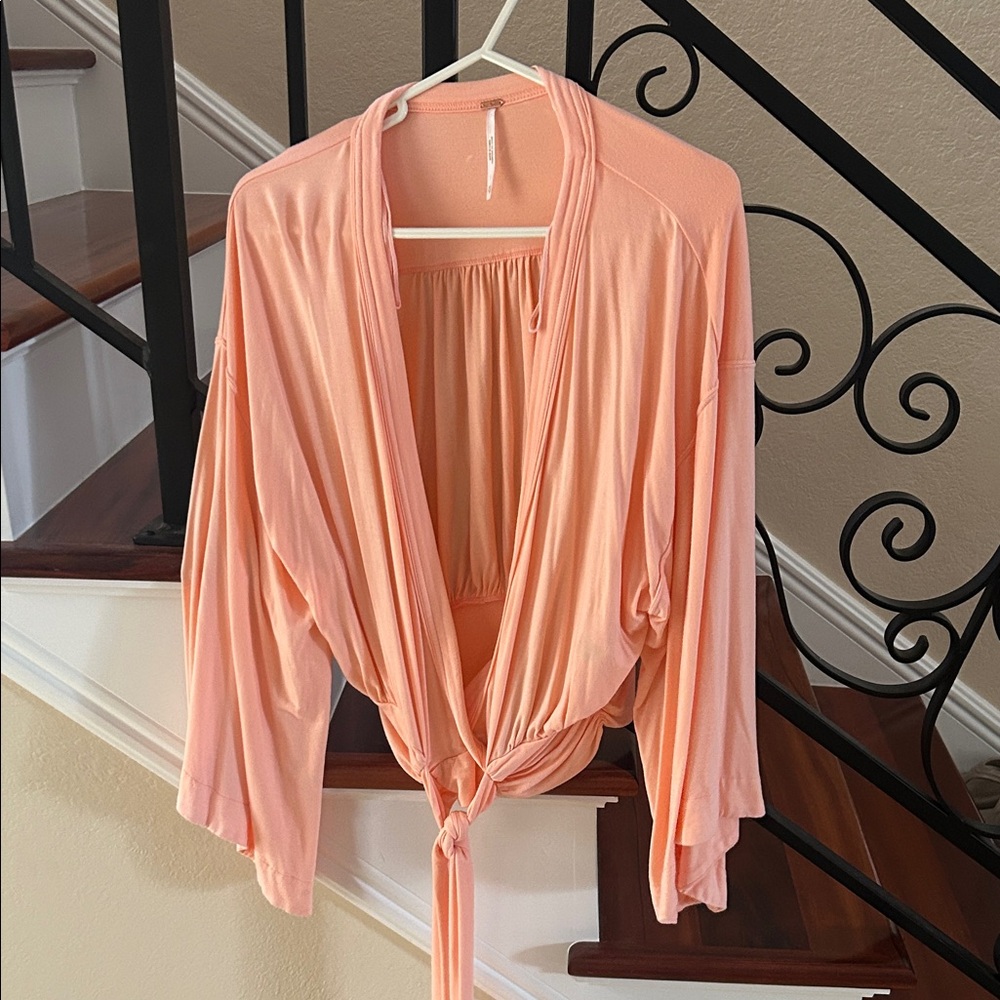 Free People Coral Tie-Front Kimono Top